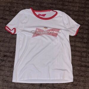 Lucky Brand White and Red Short Sleeve Tee
